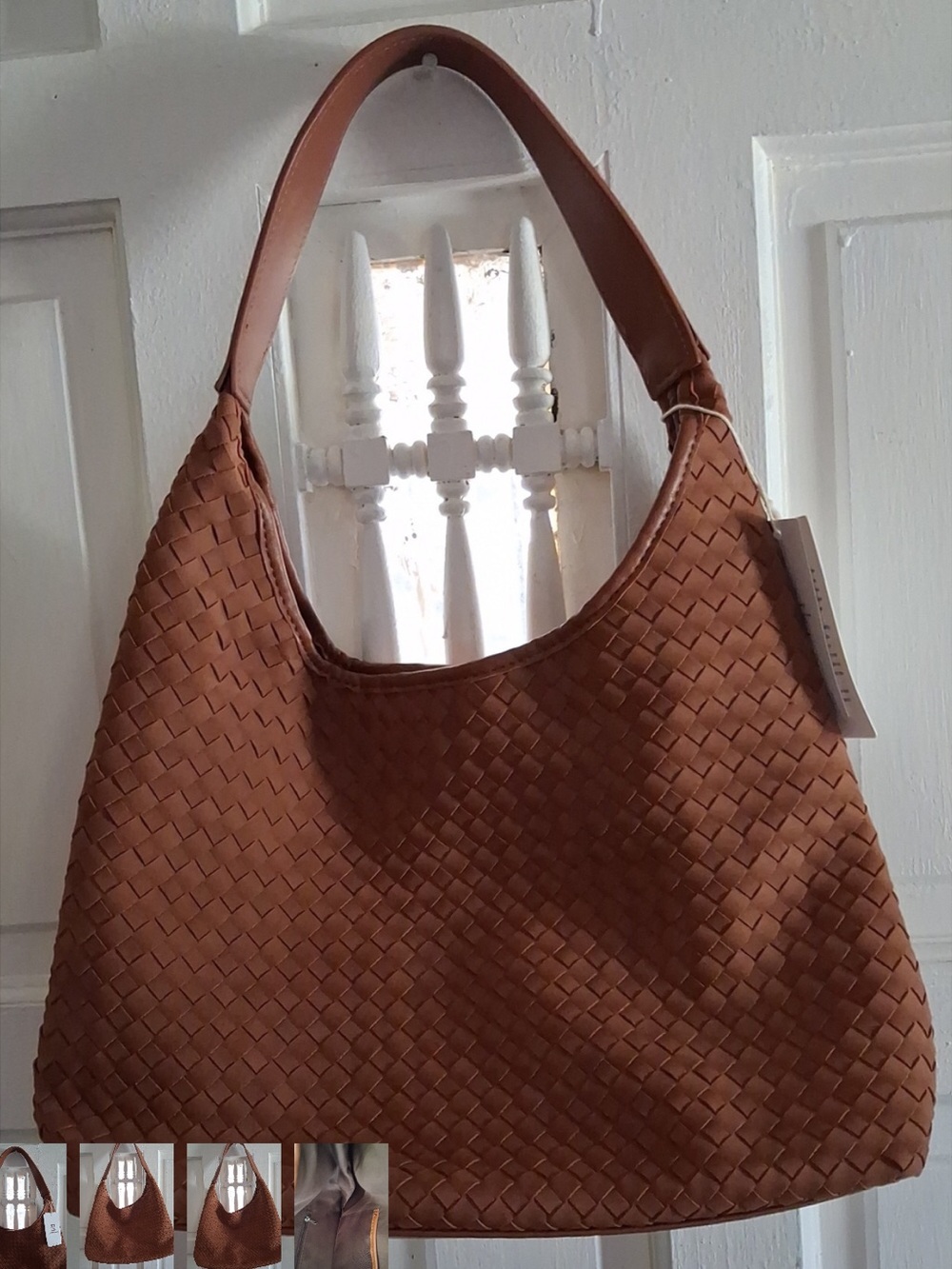 LEIKENE Brown Woven Shoulder Hobo Bag